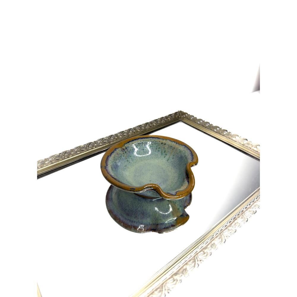 Vintage Studio Pottery Ceramic Blue Green and Brown Spoon Rest , Pottery Stoon